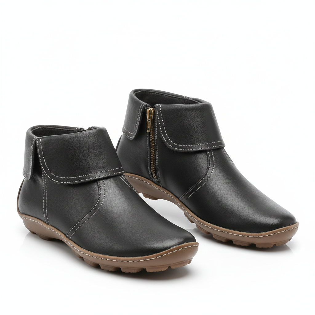 Bottes Femme Imperméables en Cuir avec Semelle Antidérapante