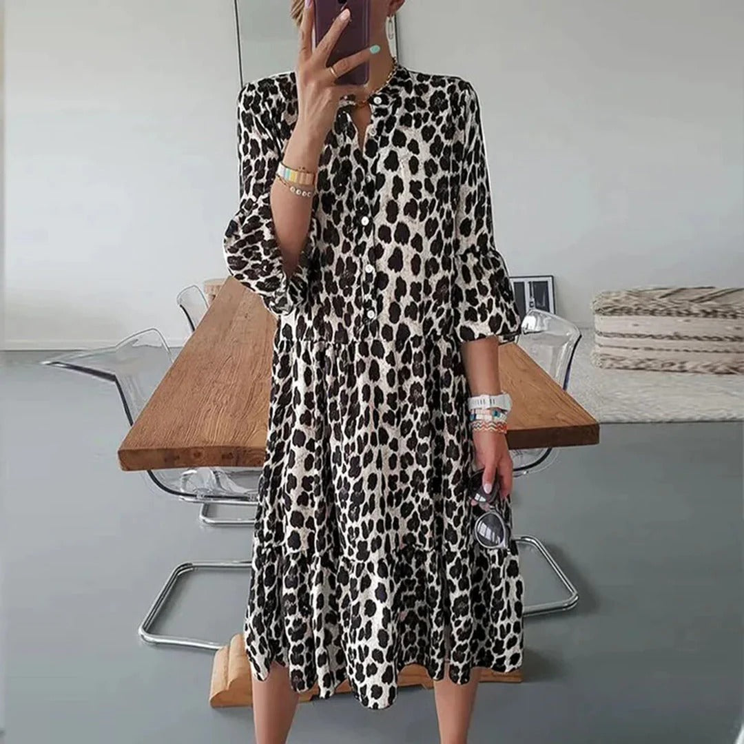 Robe Femme Florale Longue Manches avec Jupe Volumineuse - PanierRoyale