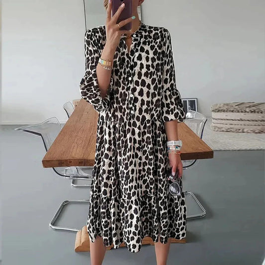 Robe Femme Florale Longue Manches avec Jupe Volumineuse - PanierRoyale