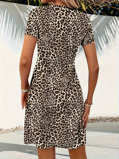 Leorana™ – Robe Léopard Mi-Longue Fluide et Légère pour Été Chic
