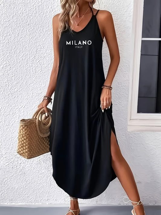 Lettriva™ – Robe Longue Légère Sans Manche à Imprimé pour Été Chic