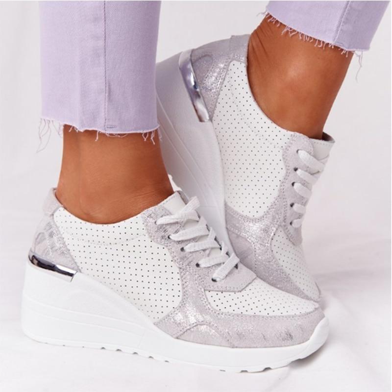 Baskets Femmes Compensées Confortables à Lacets