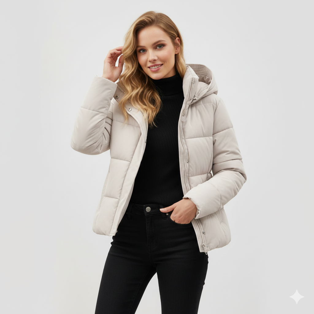 Manteau Hiver Femme Élégant avec Capuche et Ceinture Adjustables