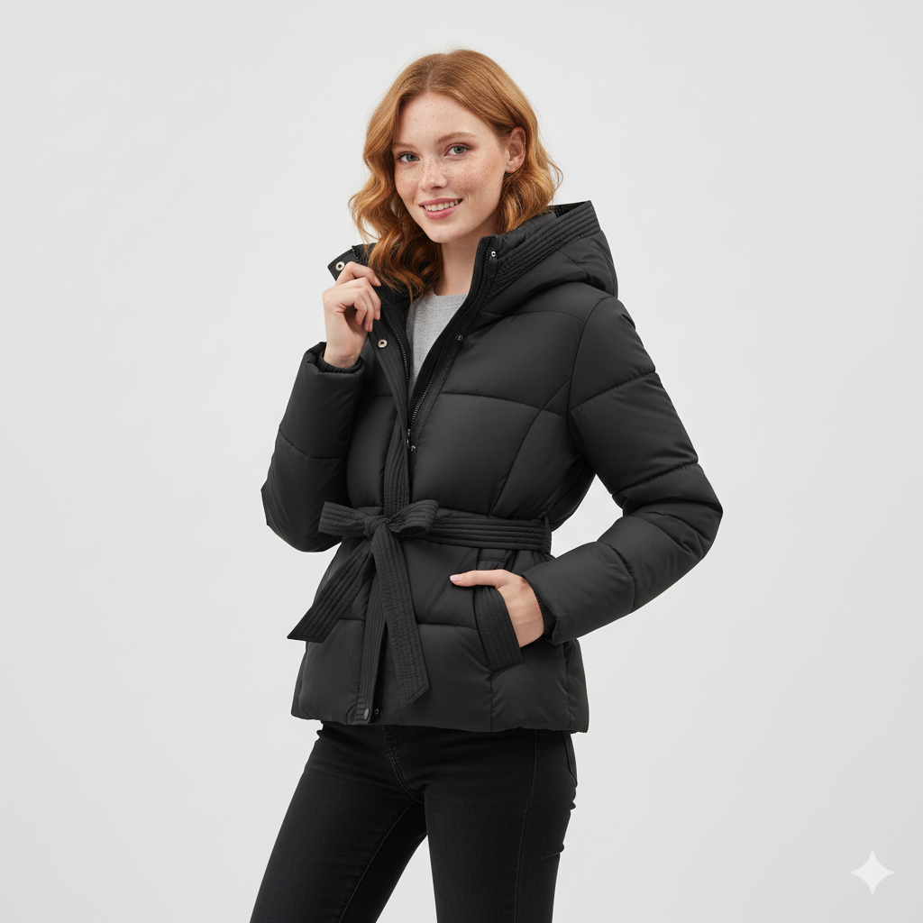 Manteau Hiver Femme Élégant avec Capuche et Ceinture Adjustables - PanierRoyale