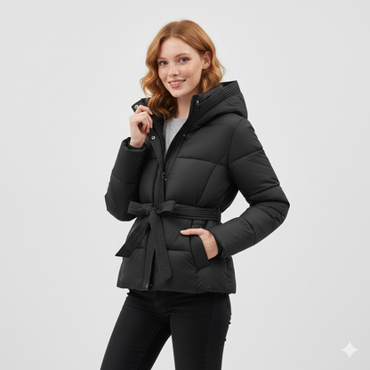 Manteau Hiver Femme Élégant avec Capuche et Ceinture Adjustables - PanierRoyale