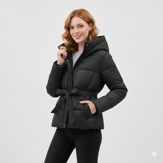 Manteau Hiver Femme Élégant avec Capuche et Ceinture Adjustables - PanierRoyale