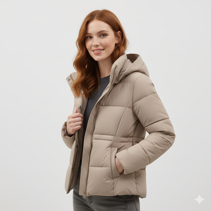 Manteau Hiver Femme Élégant avec Capuche et Ceinture Adjustables