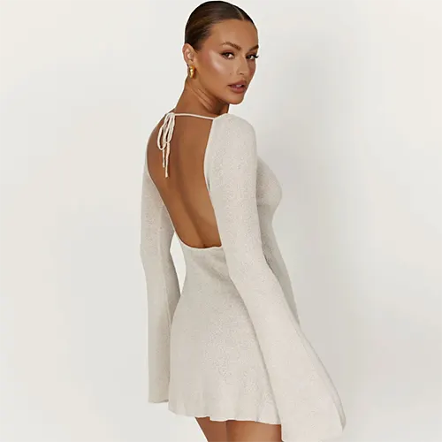 Robe Femme Courte à Manches Bouffantes Élégante Automne