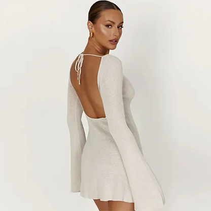 Robe Femme Courte à Manches Bouffantes Élégante Automne