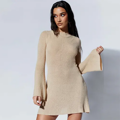 Robe Femme Courte à Manches Bouffantes Élégante Automne