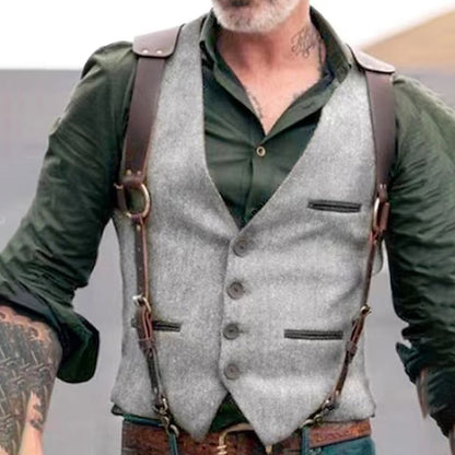 Gilet Homme Tweed Brun Élégant
