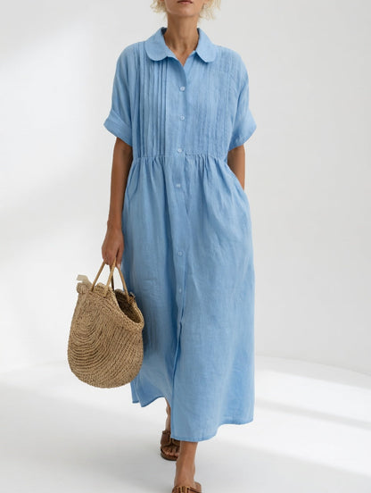 Robe Chemise Longue Femme Coton Léger Col Classique