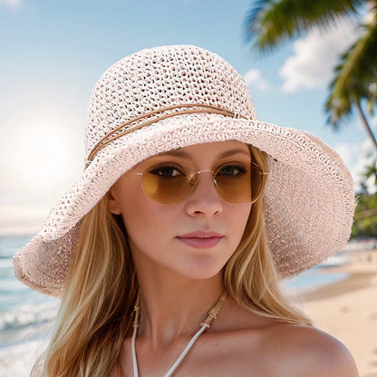 Chapeau de soleil Blanc Large avec Fleurs et Bord Élégant