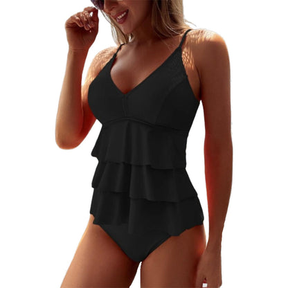 Maillot de bain Femme Volants Superposés Col en V Bretelles Fines