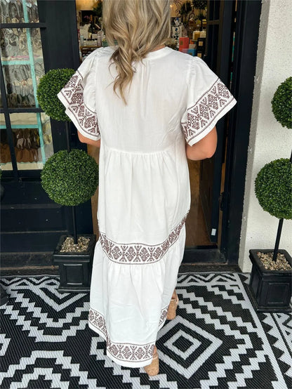 Robe Longue Femme Coupe Fluide Col en V Style Bohème