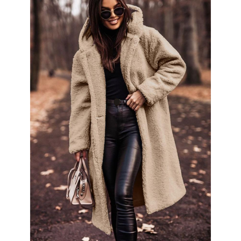 Manteau Femme Fausse Fourrure Long Beige Hiver - PanierRoyale