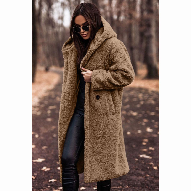Manteau Femme Fausse Fourrure Long Beige Hiver