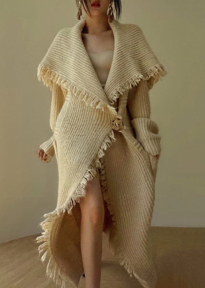 Beige Cotton Spring Cardigan with Pockets - EasyApparels