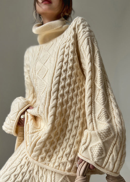Légère pull à col roulé coton beige femme printemps - EasyApparels