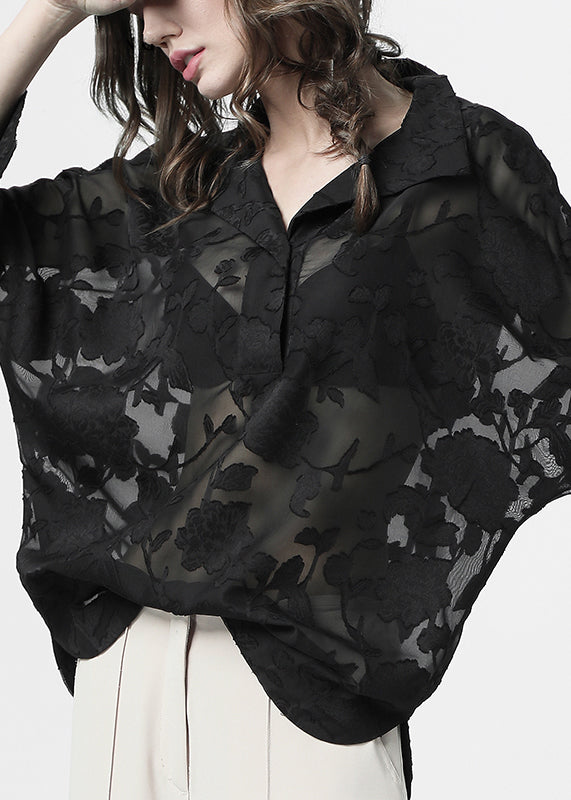 Robe élégante en soie noire à manches courtes et dentelle - EasyApparels