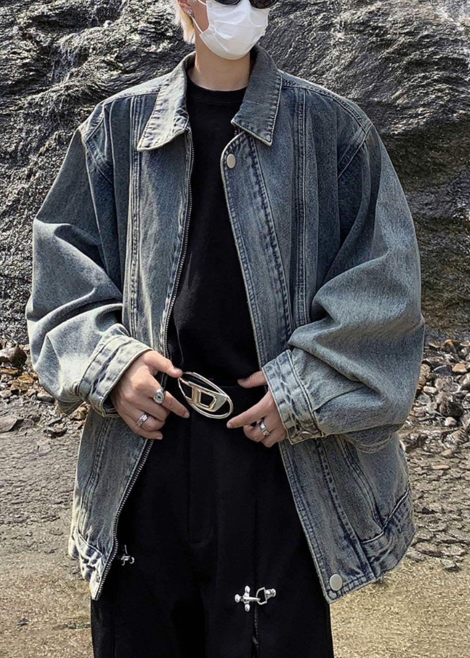 Doudounes denim bleularge avec poches fermées pour homme printemps - EasyApparels
