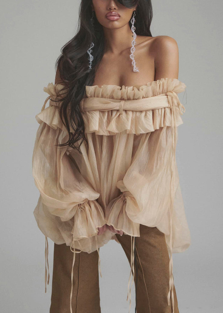 Robe légère en tulle champagne avec volants - EasyApparels