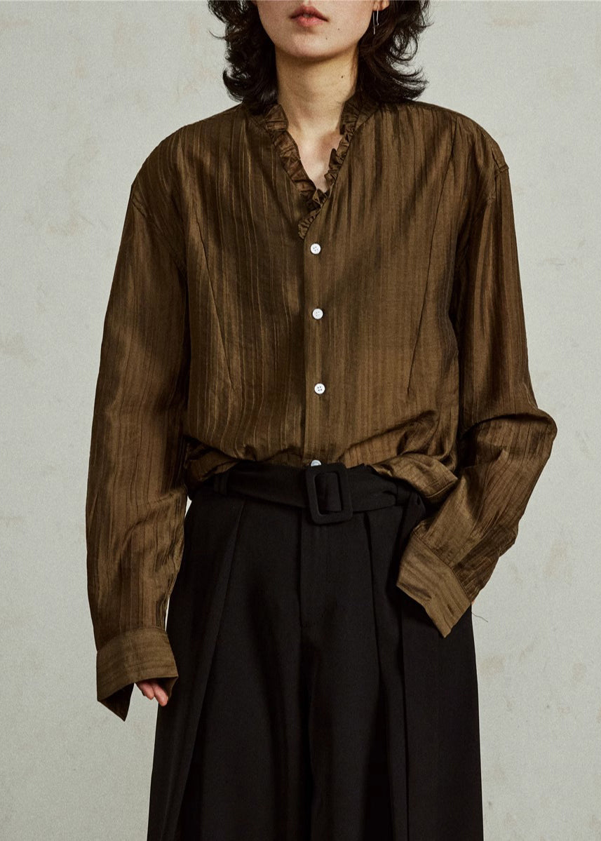 Jolis chemisiers décontractés en coton marron automne - EasyApparels