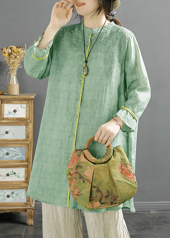 Dressy vert coton été chemise boutons relax - EasyApparels