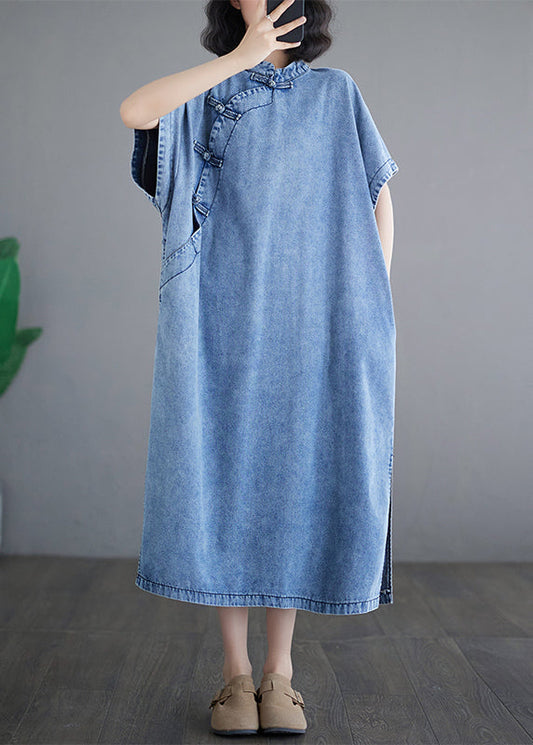 Jean Dénim Longue Robe Clair avec Manches Courtes - EasyApparels