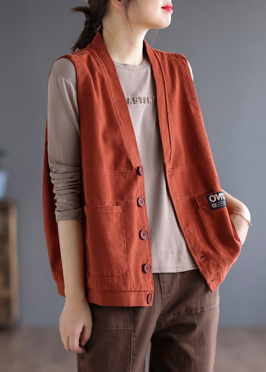 Vestes larges en coton orange décolleté V poches - EasyApparels