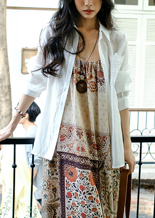 Chemise blanche en coton large avec dentelle pour femme - EasyApparels