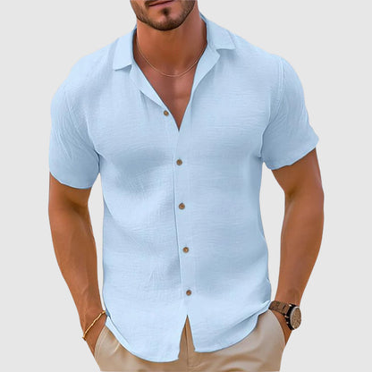 Chemise Homme Coton Court Manches Boutons Blanc