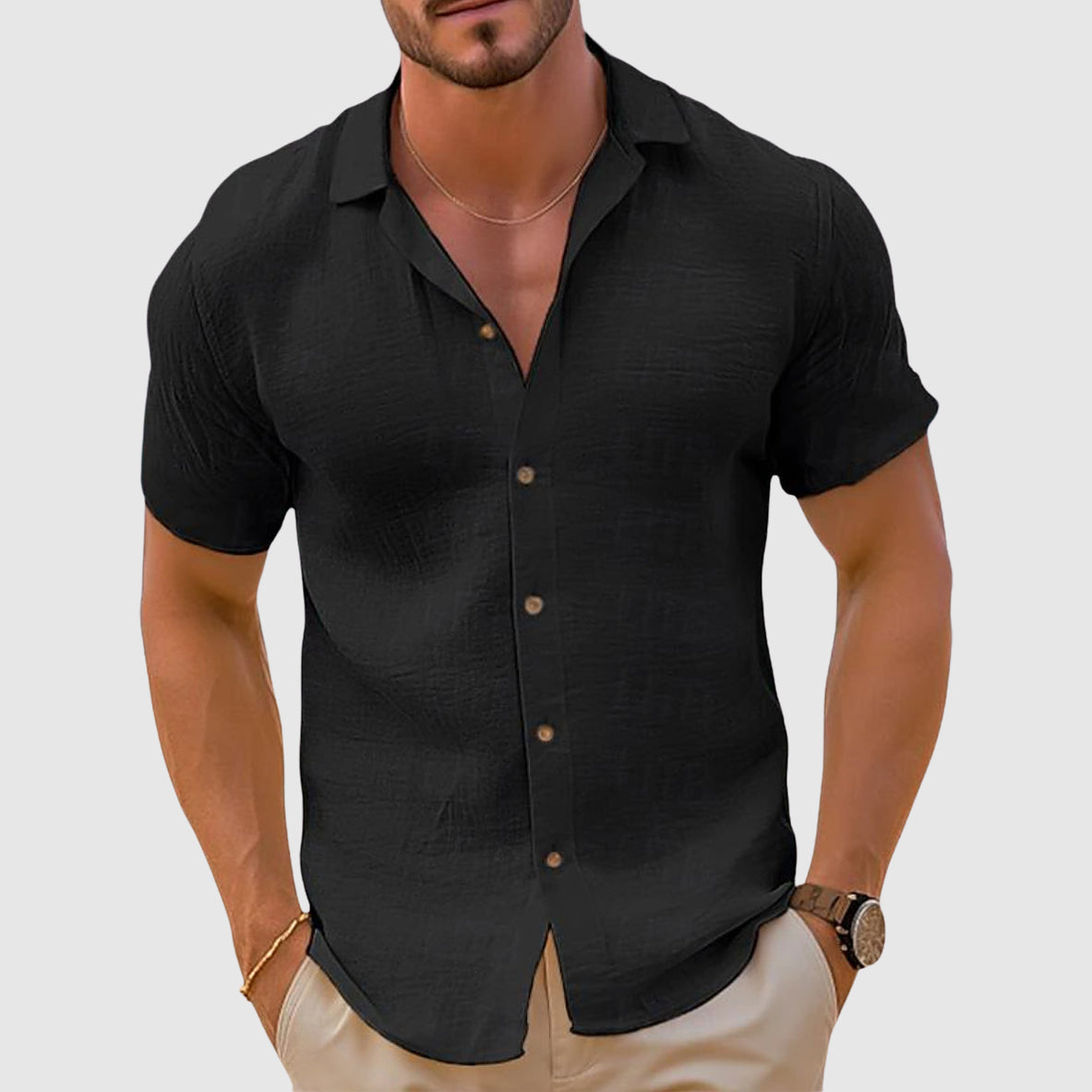 Chemise Homme Coton Court Manches Boutons Blanc