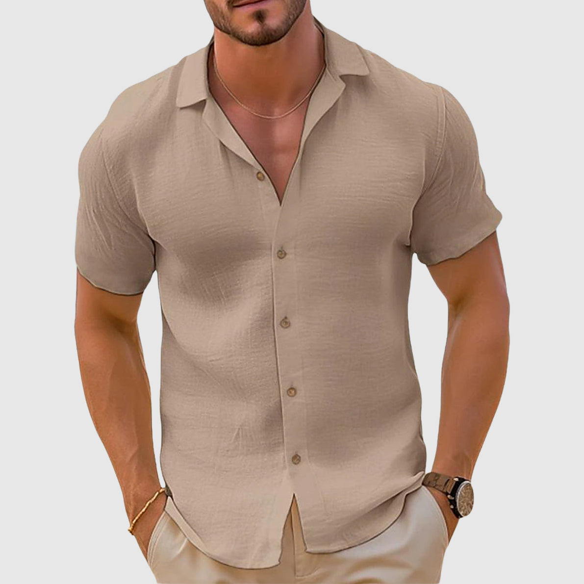Chemise Homme Coton Court Manches Boutons Blanc - BerlinGlamour