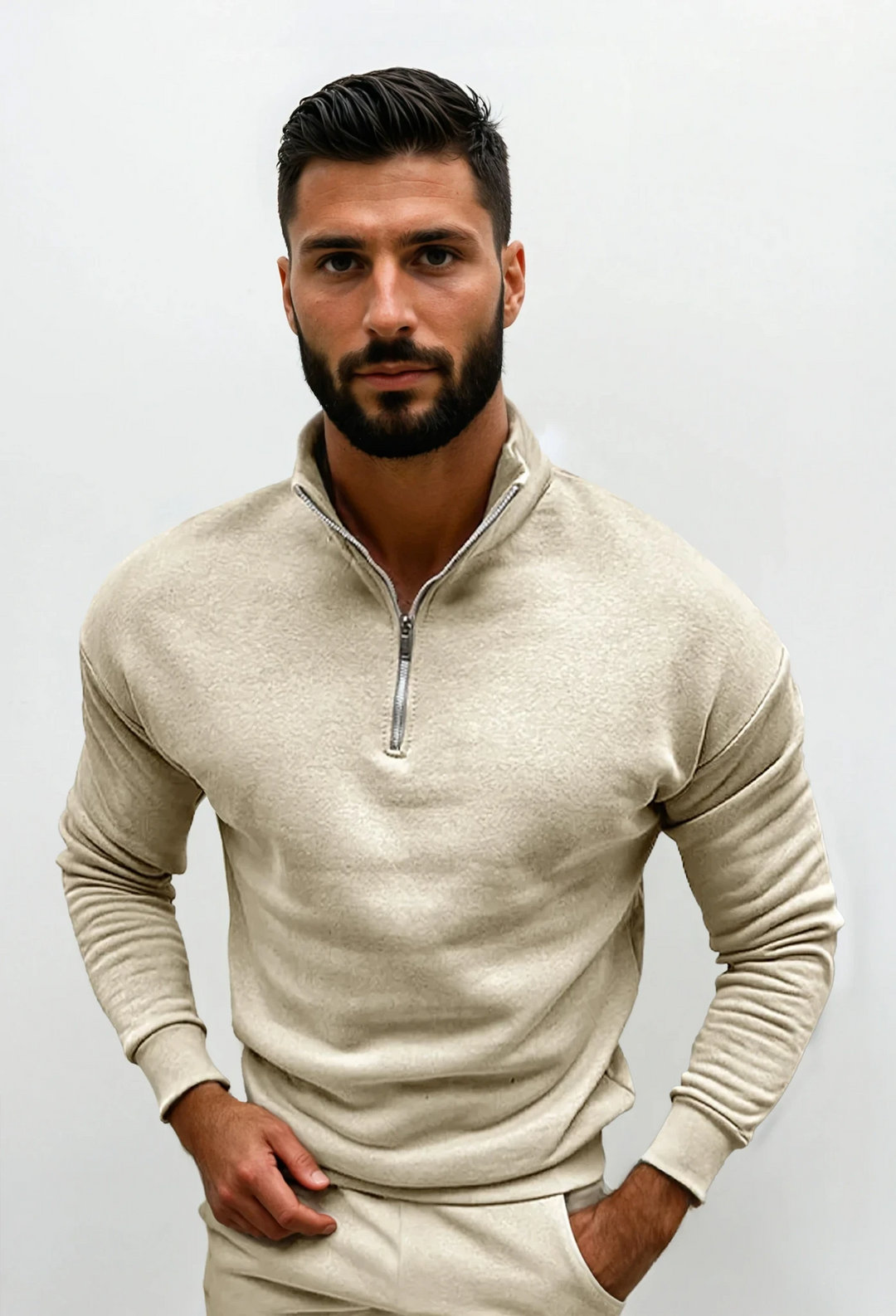 Pull Slim Demi-Zip Doux et Confortable pour Hiver - vue 3