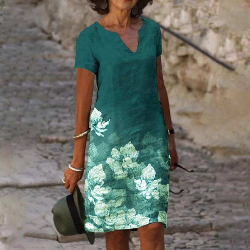 Robe Été Florale Legère avec Tissu Doux et Décolleté Féminin