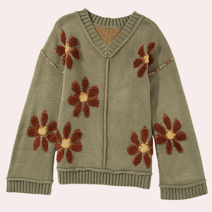 HONORIA - Pull Contemporain en Tricot à Fleurs pour Femmes