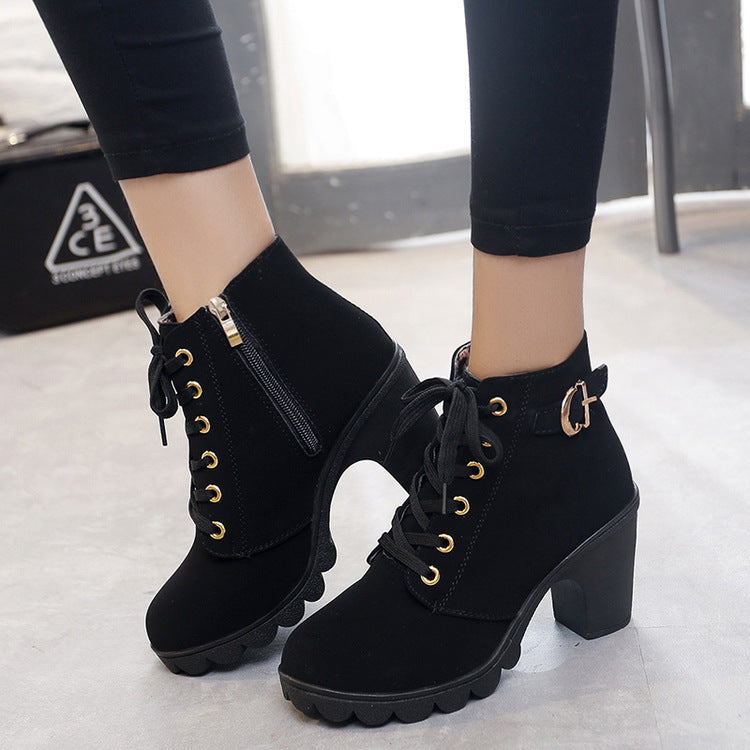 Bottines Femme Chic - Chaussures Martin Haut de Gamme Talon Bloc Brillant
