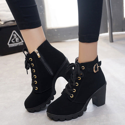 Bottines Femme Chic - Chaussures Martin Haut de Gamme Talon Bloc Brillant