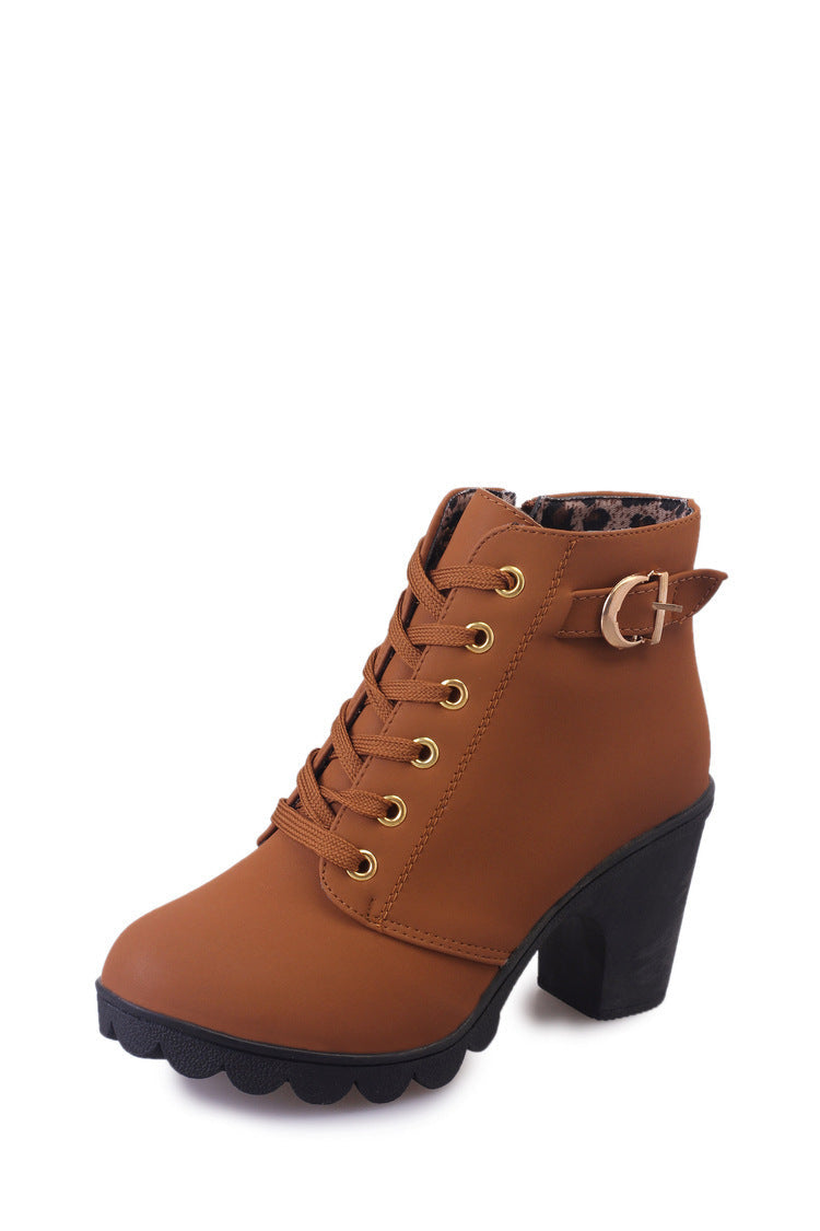 Bottines Femme Chic - Chaussures Martin Haut de Gamme Talon Bloc Brillant