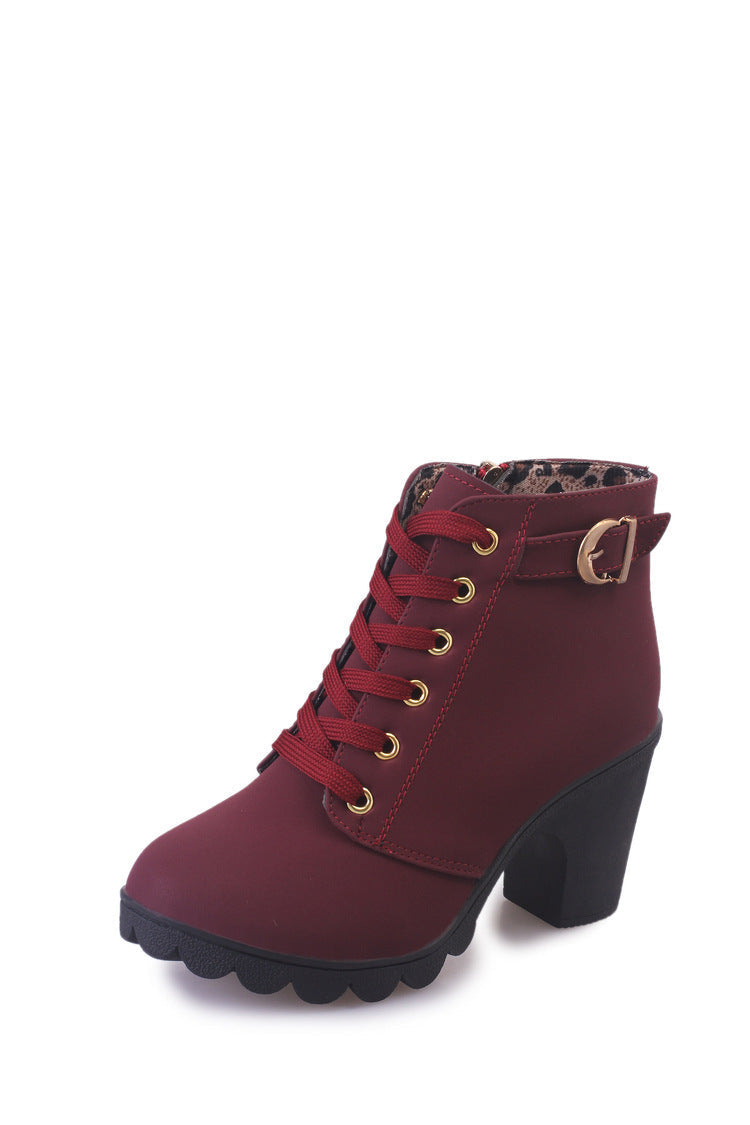 Bottines Femme Chic - Chaussures Martin Haut de Gamme Talon Bloc Brillant