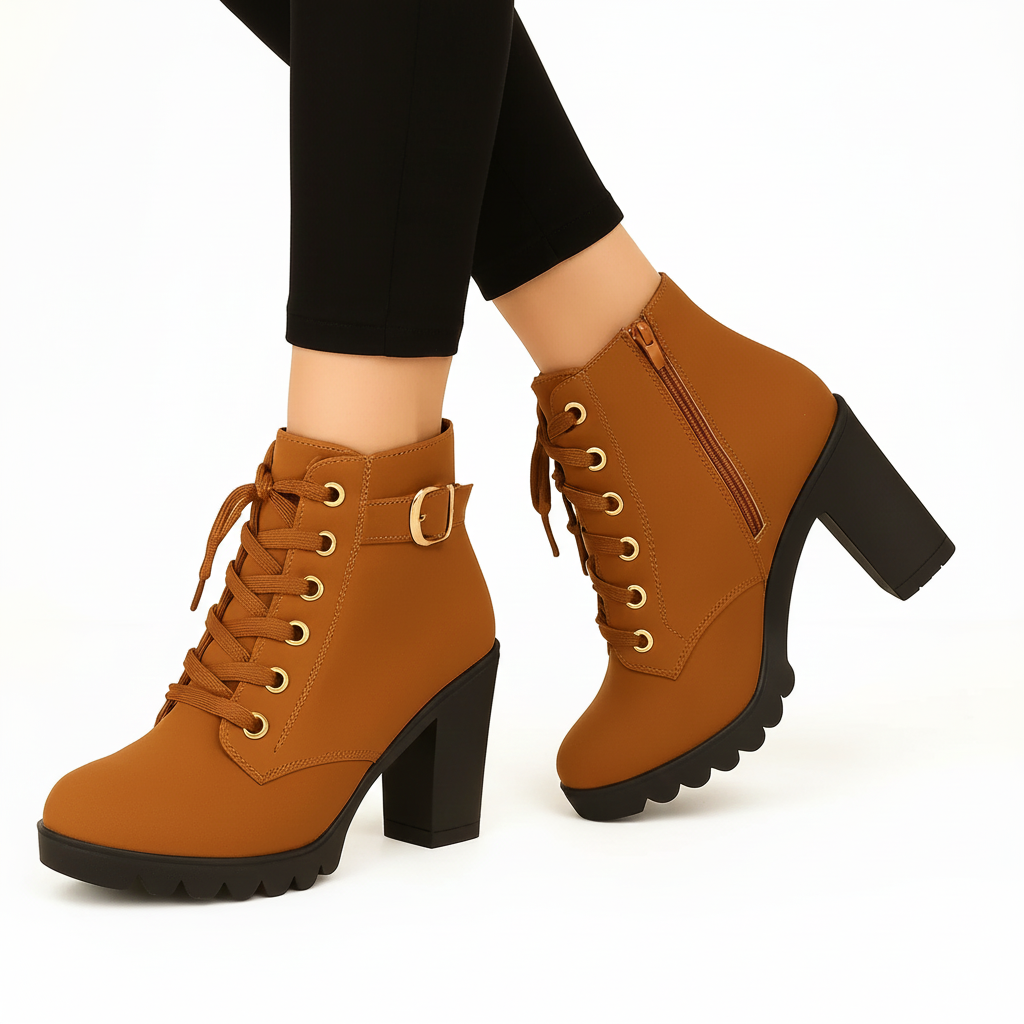 Bottines Femme Chic à Talon Haut et Boucle Or
