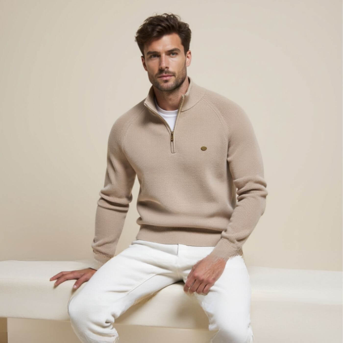 Pull Homme Printemps Col V Zip Décontracté