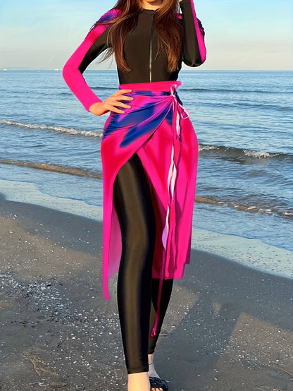 Maillot de Bain Femme Manche Longue avec Jupe pour Plage