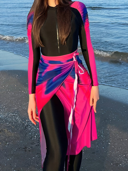 Maillot de Bain Femme Manche Longue avec Jupe pour Plage - PanierRoyale