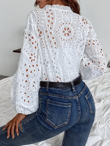 LuneaBrodée™ – Chemise Femme Longue Manche Brodée & Décontractée