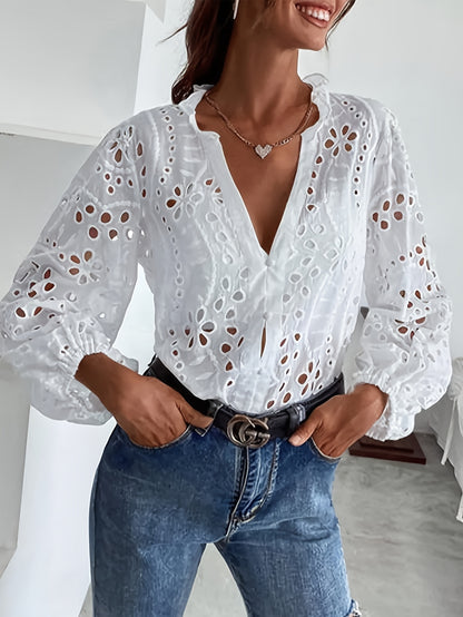 LuneaBrodée™ – Chemise Femme Longue Manche Brodée & Décontractée
