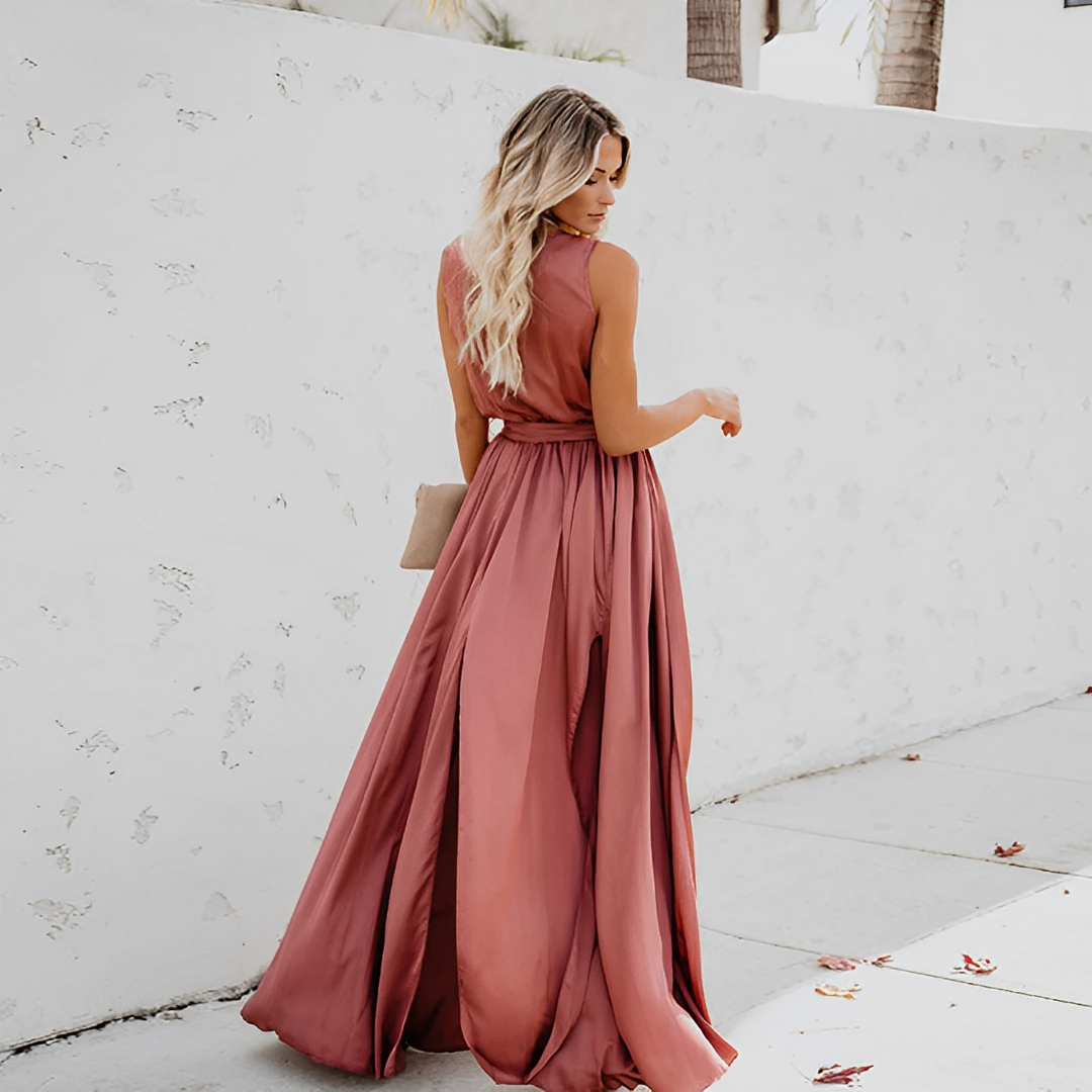 Lunesia™ – Robe Longue de Soirée Chic et Fluide Sans Manche