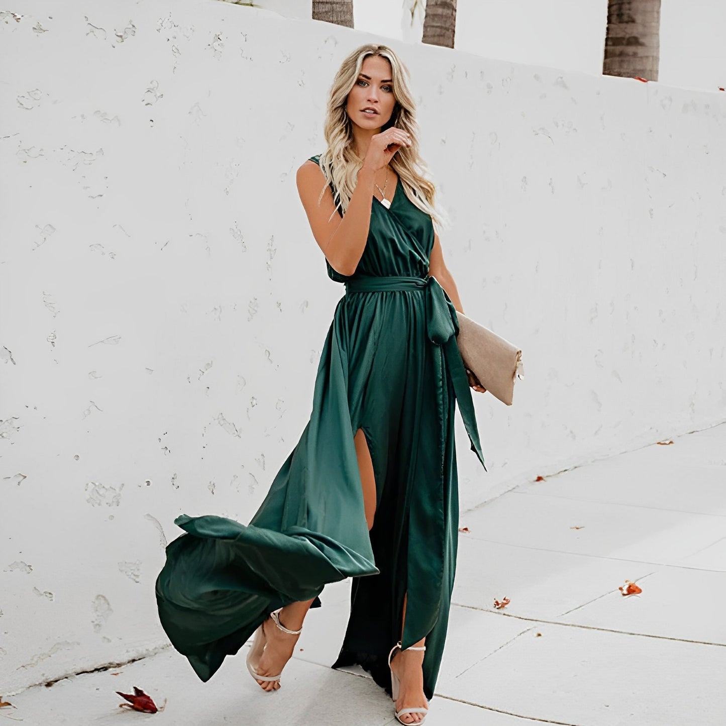 Lunesia™ – Robe Longue de Soirée Chic et Fluide Sans Manche