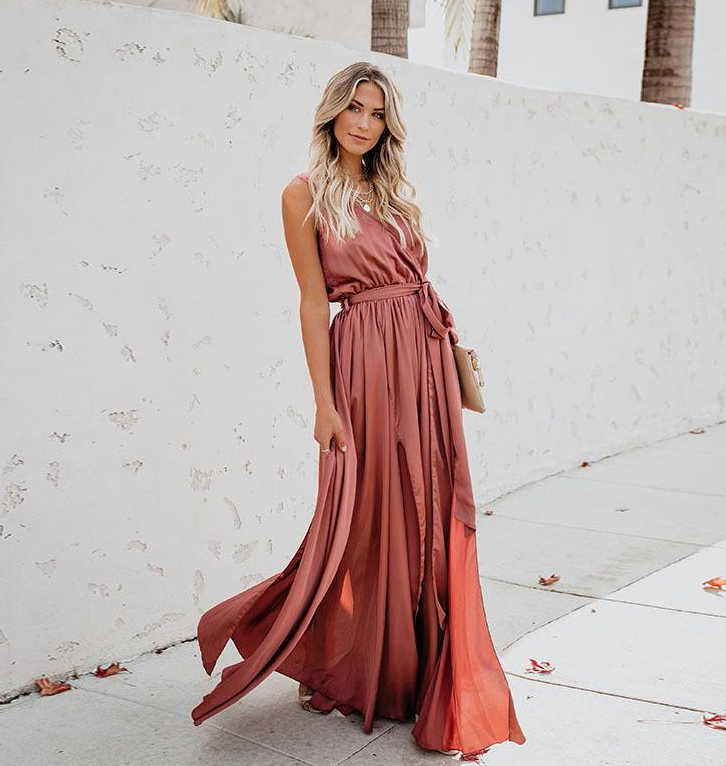 Lunesia™ – Robe Longue de Soirée Chic et Fluide Sans Manche